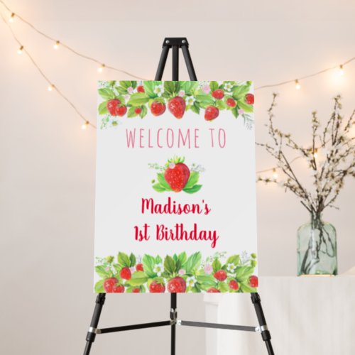 Strawberry Pink Floral 1st Birthday Welcome Foam Board