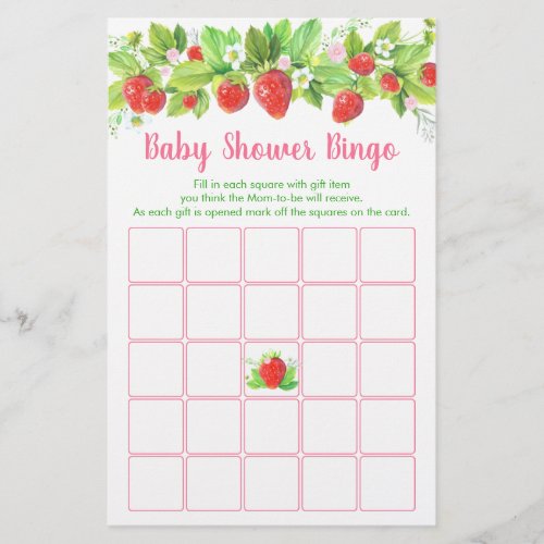 Strawberry Pink Floral Baby Shower Bingo Game