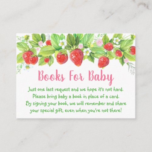 Strawberry Pink Floral Baby Shower Book Request Enclosure Card