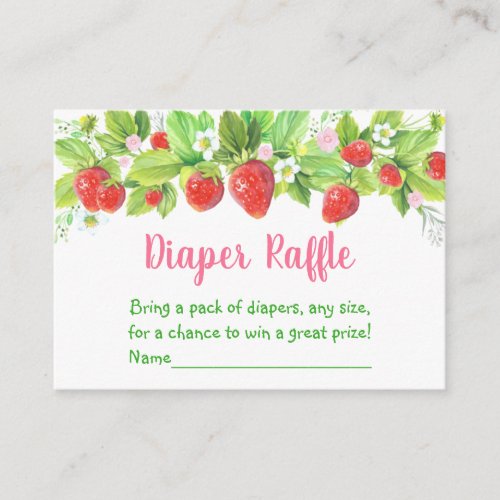 Strawberry Pink Floral Baby Shower Diaper Raffle Enclosure Card