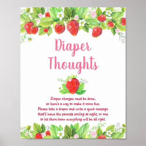 Strawberry Pink Floral Baby Shower Diaper Thoughts Poster