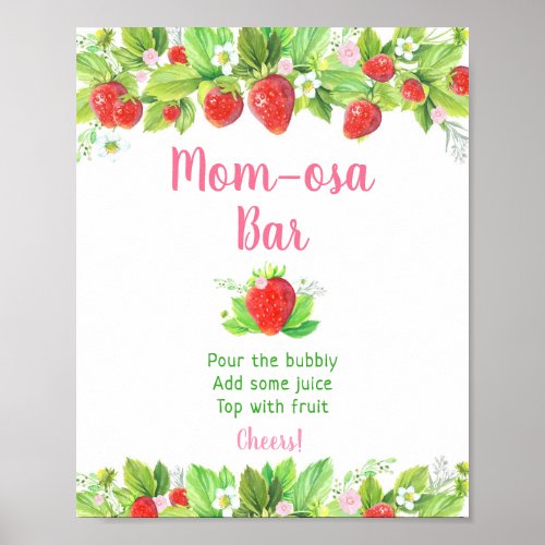 Strawberry Pink Floral Baby Shower Mimosa Bar Poster