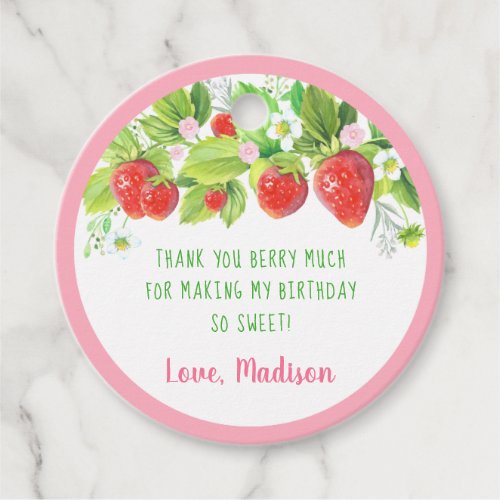 Strawberry Pink Floral Berry Sweet Birthday Favor Tags