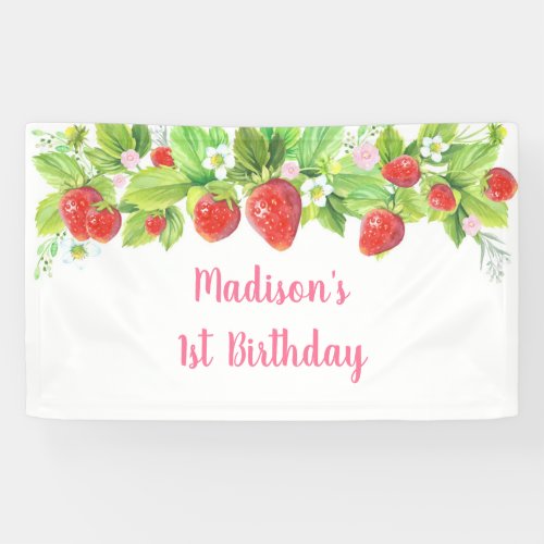 Strawberry Pink Floral Birthday Banner