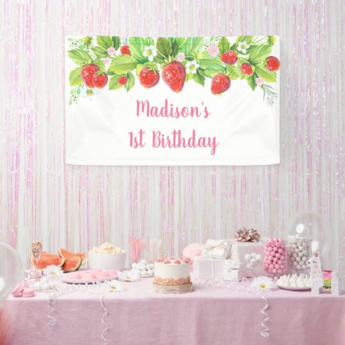 Strawberry Pink Floral Birthday Banner