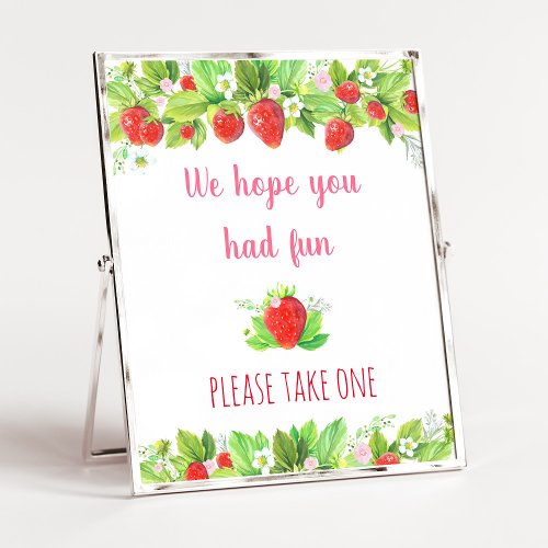 Strawberry Pink Floral Birthday Favor Sign