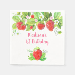 Strawberry Pink Floral Birthday Napkins