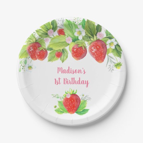 Strawberry Pink Floral Birthday Paper Plates