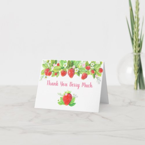 Strawberry Pink Floral Birthday Thank You Card