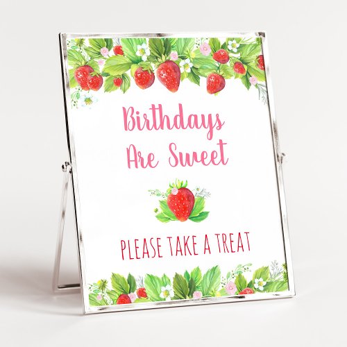 Strawberry Pink Floral Birthday Treat Sign