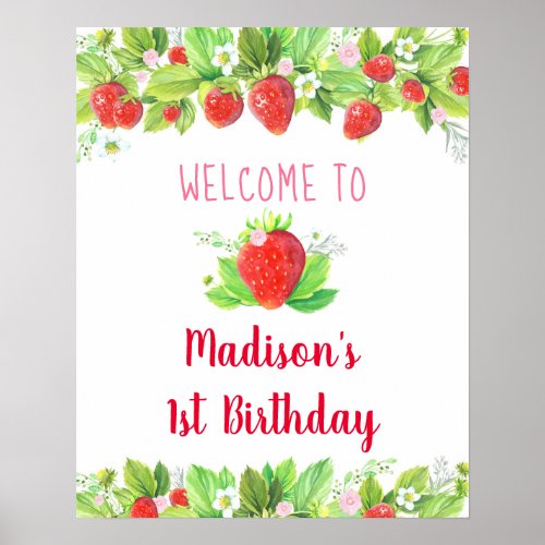 Strawberry Pink Floral Birthday Welcome Poster
