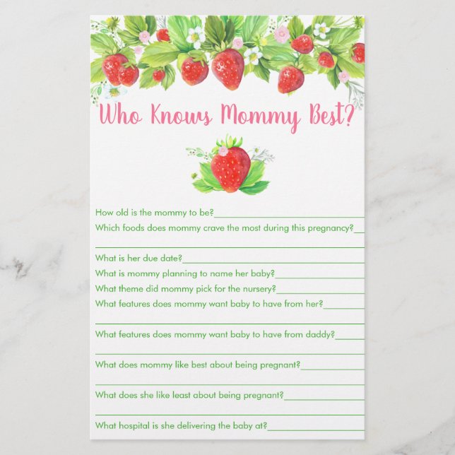 Strawberry Pink Floral Who Knows Mommy Best Game (Front)