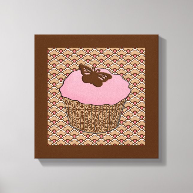 Strawberry Pink Frosted Cupcake Canvas Print (Front)