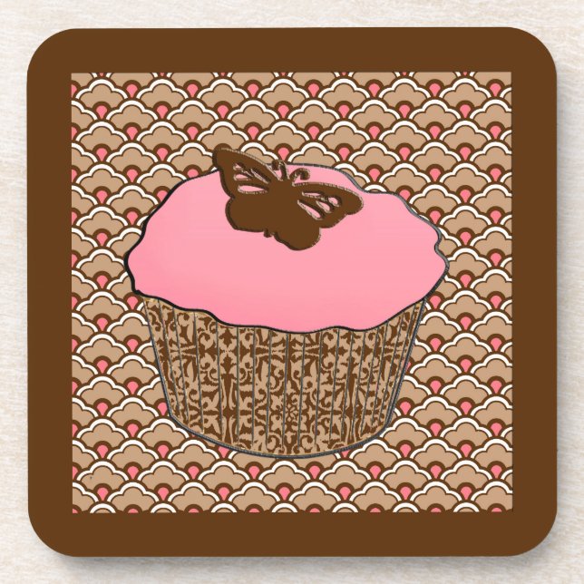 Strawberry Pink Frosted Cupcake Drink Coaster (Front)