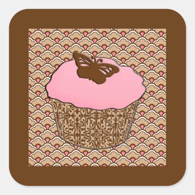 Strawberry Pink Frosted Cupcake Square Sticker (Front)