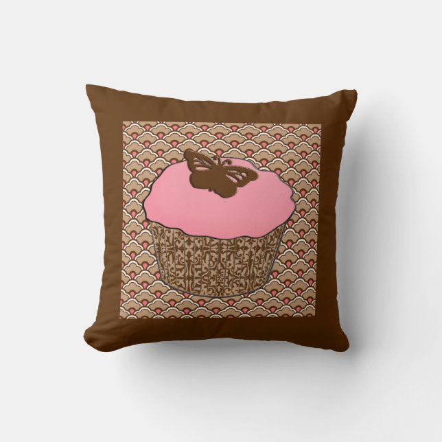 Strawberry Pink Frosted Cupcake Throw Pillow (Front)