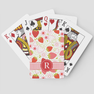 Strawberry PInk Fruit Pattern Monogram Poker Cards