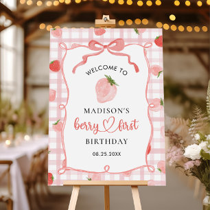 Strawberry Pink Gingham 1st Birthday Foam Board