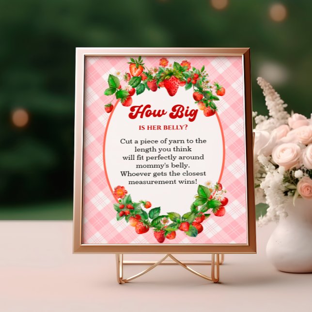 Strawberry Pink Gingham Belly Size Shower Game Poster (Creator Uploaded)