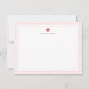 Strawberry Pink Gingham Border Personalized Note Card