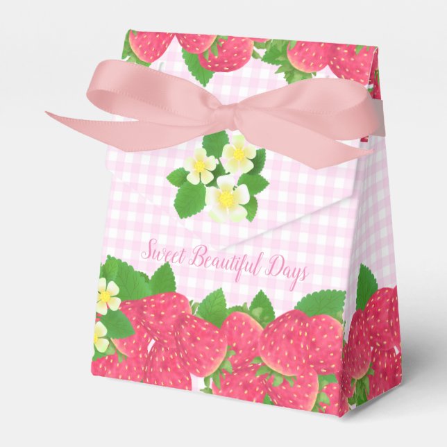 Strawberry Pink Gingham Favor Boxes (Front Side)