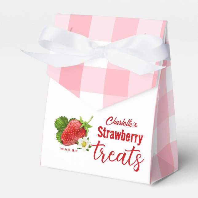 Strawberry Pink Gingham Favor Boxes (Front Side)