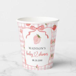 Strawberry Pink Gingham Girl Baby Shower Paper Cups