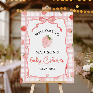 Strawberry Pink Gingham Girl Baby Shower Welcome Foam Board