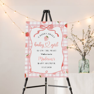 Strawberry Pink Gingham Girl Baby Shower Welcome Foam Board