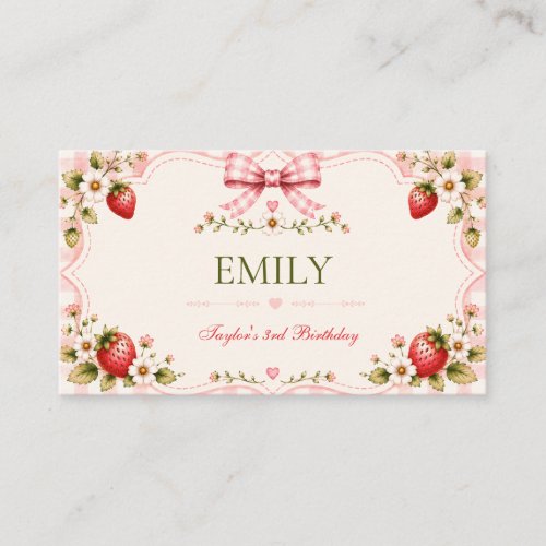 Strawberry Pink Gingham Personalized Birthday Place Card