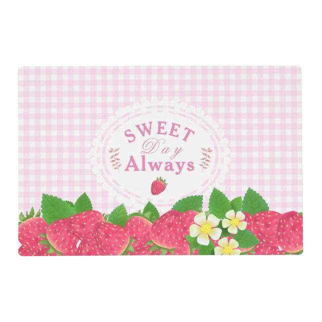 Strawberry Pink Gingham Placemat (Front)