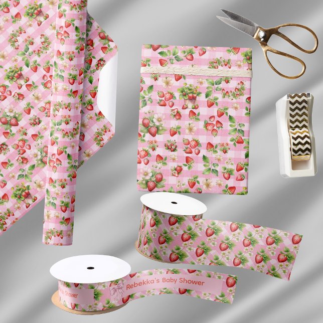 Strawberry Pink Gingham Wrapping Paper (Creator Uploaded)