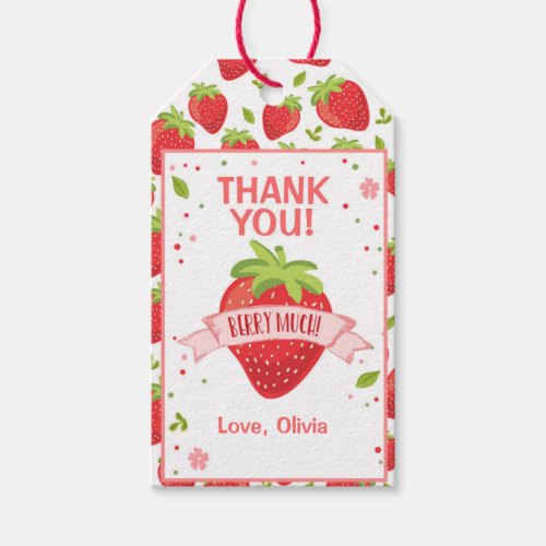 Strawberry Pink Girl Birthday Thank You Favor Gift Tags