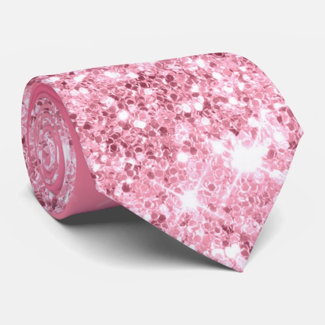 Strawberry Pink Glitter Dripping Luxury Neck Tie (Rolled)