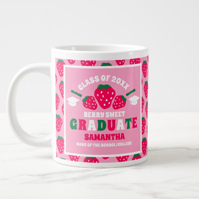 Strawberry Pink Graduation Giant Coffee Mug (Left)