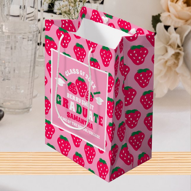 Strawberry Pink Graduation Party  Medium Gift Bag (Creator Uploaded)