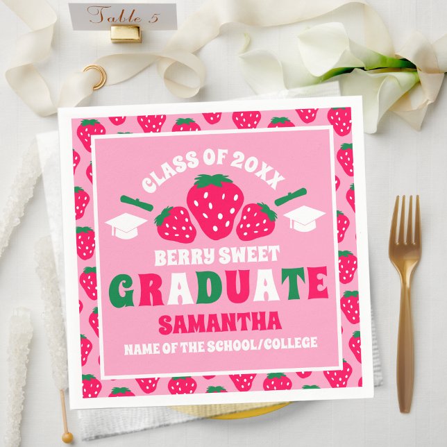 Strawberry Pink Graduation Party Napkins (Creator Uploaded)