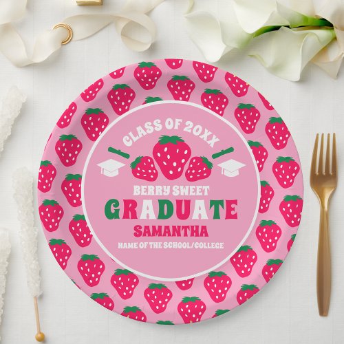 Strawberry Pink Graduation Party Paper Plates