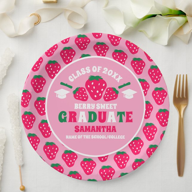 Strawberry Pink Graduation Party Paper Plates (Creator Uploaded)