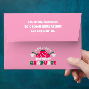 Strawberry Pink Graduation Return Address Envelope