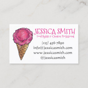 Strawberry Pink Ice Cream Cone Scoop Dessert Food Business Card
