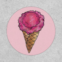 Strawberry Pink Ice Cream Scoop Waffle Cone Foodie
