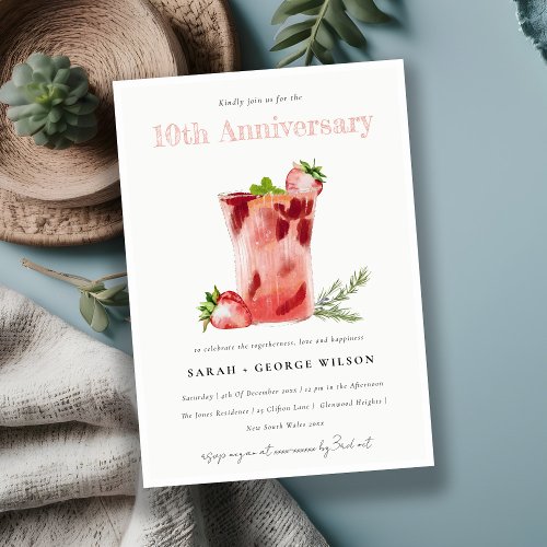 Strawberry Pink Margarita Any Year Anniversary Invitation