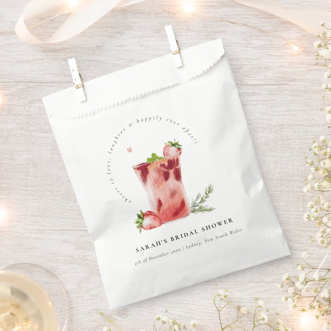 Strawberry Pink Margarita Cocktail Bridal Shower Favor Bag (Clipped)
