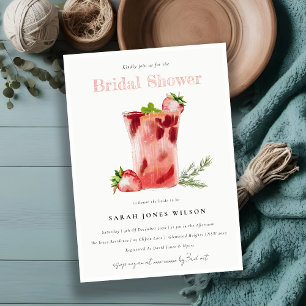 Strawberry Pink Margarita Cocktail Bridal Shower Invitation