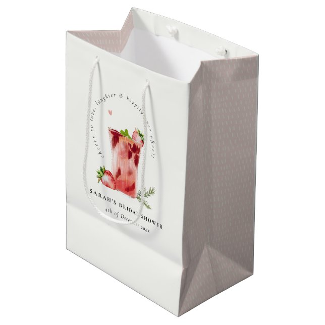 Strawberry Pink Margarita Cocktail Bridal Shower Medium Gift Bag (Front Angled)
