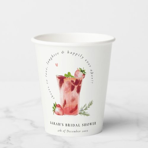 Strawberry Pink Margarita Cocktail Bridal Shower Paper Cups