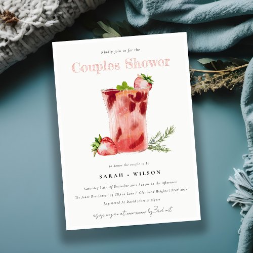 Strawberry Pink Margarita Cocktail Couples Shower Invitation