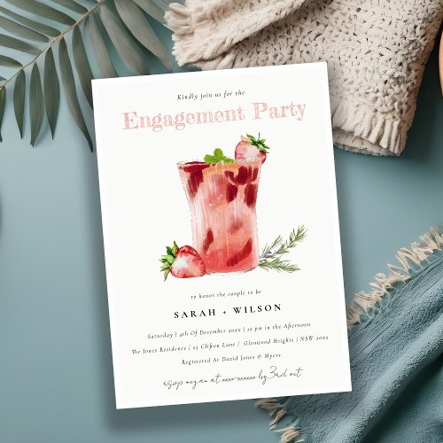 Strawberry Pink Margarita Cocktail Engagement Invitation