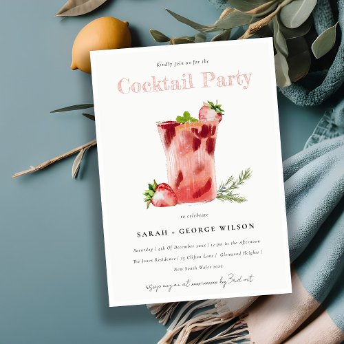 Strawberry Pink Margarita Cocktail Pool Party Invitation